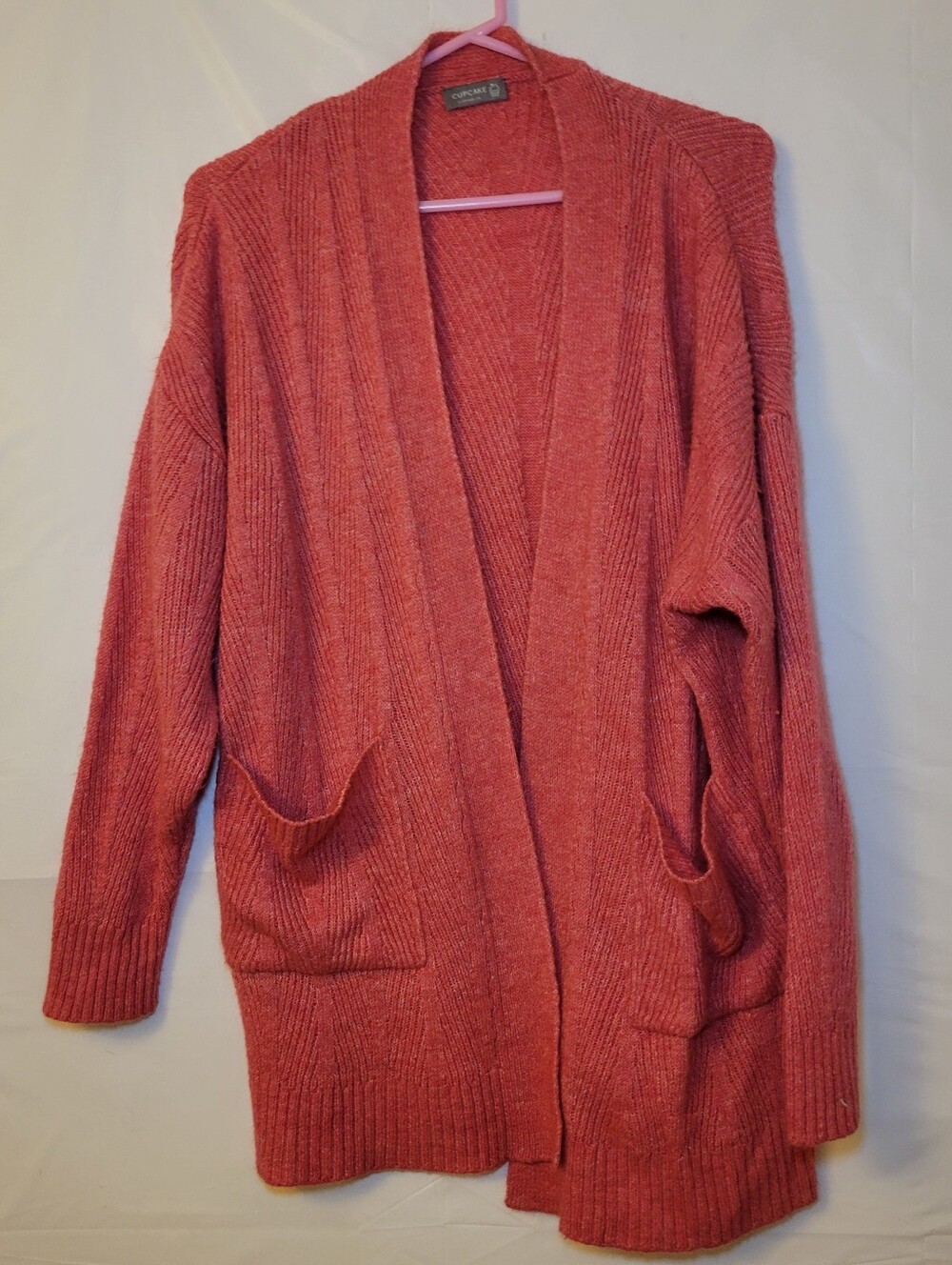 Cozy Open-Front Cardigan in Coral Pink